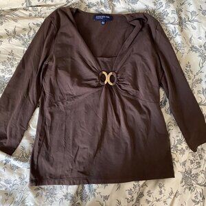 Jones New York Women's Brown and Gold T-shirt